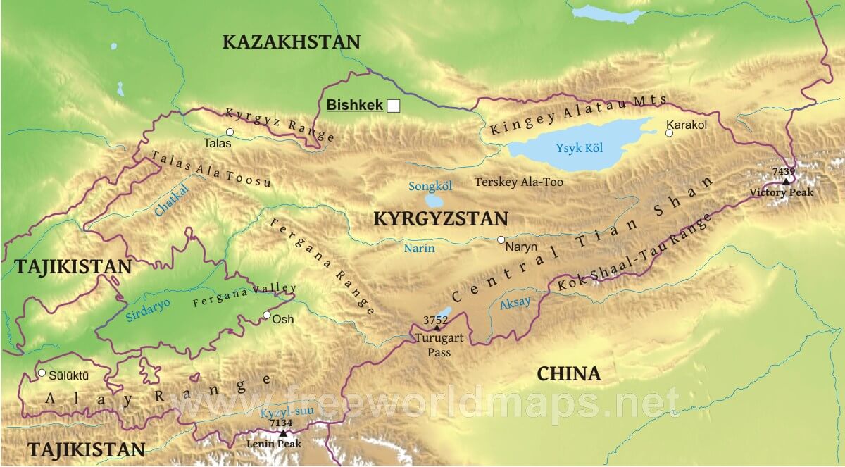 Map of KG with mountain ranges